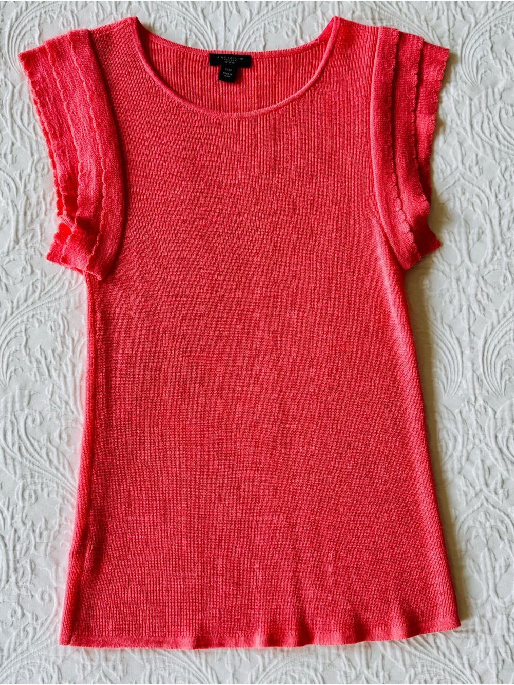 Ann Taylor Factory Coral Knit Ruffle Sleeve Tank Top Sweater